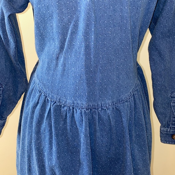 Vintage Eddie Bauer Button Front Polka Dot Denim Midi Dress Size Small - Picture 9 of 15